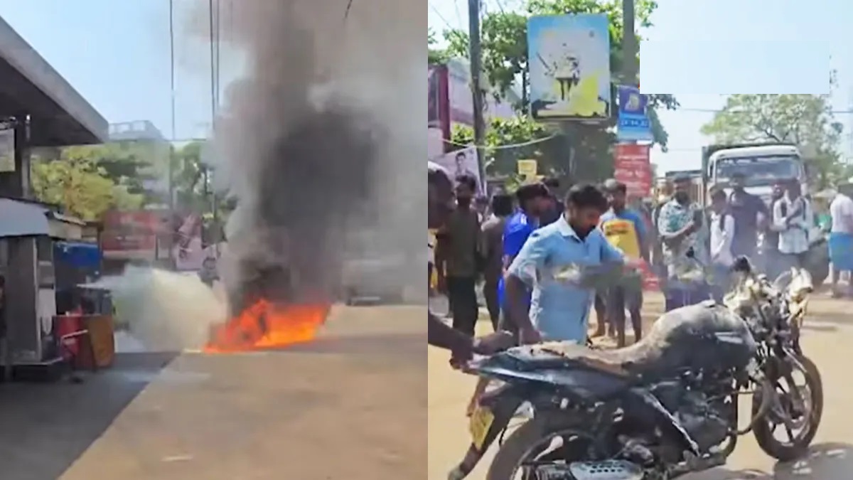எரிபொருள் வரிசையில் நின்ற மோட்டார் சைக்கிள் திடீரெனத் தீப்பற்றியது – யாழ்ப்பாணத்தில் சம்பவம்