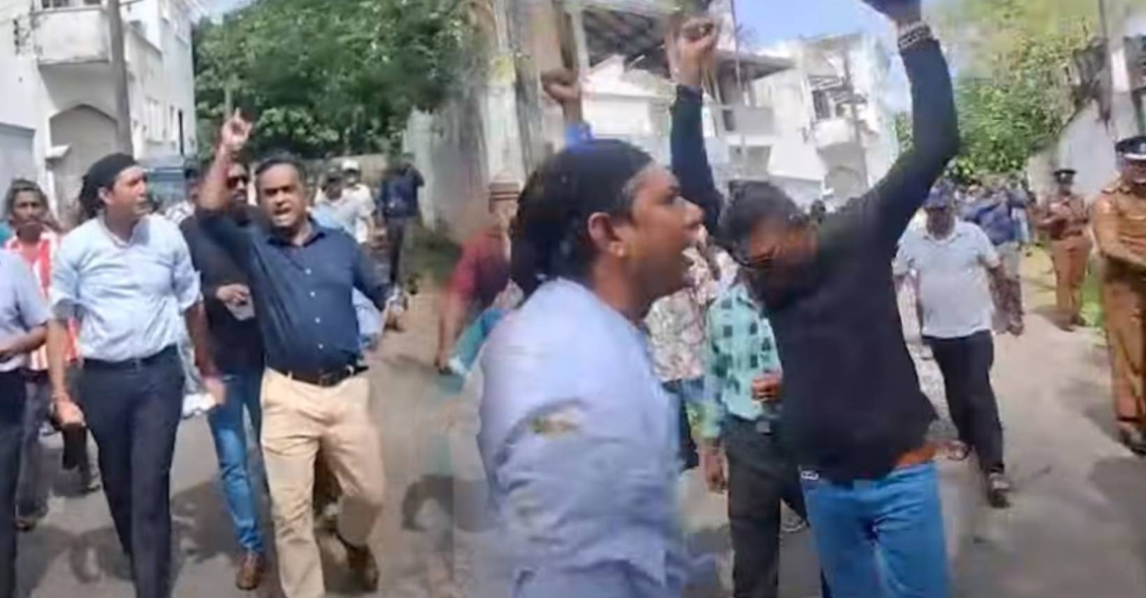 நிதி செயலாளர் இல்லம் முன் ஆர்ப்பாட்டம் ; போராட்டக்காரர்கள் மீது சாணி வீச்சு