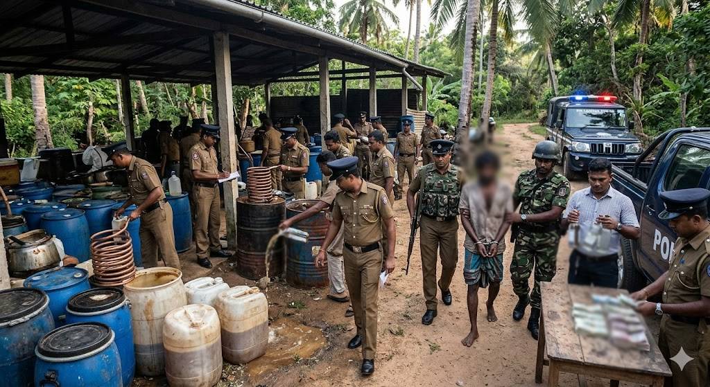 சட்டவிரோத மதுபான உற்பத்தி நிலையங்கள் மீது சோதனை ; இருவர் கைது