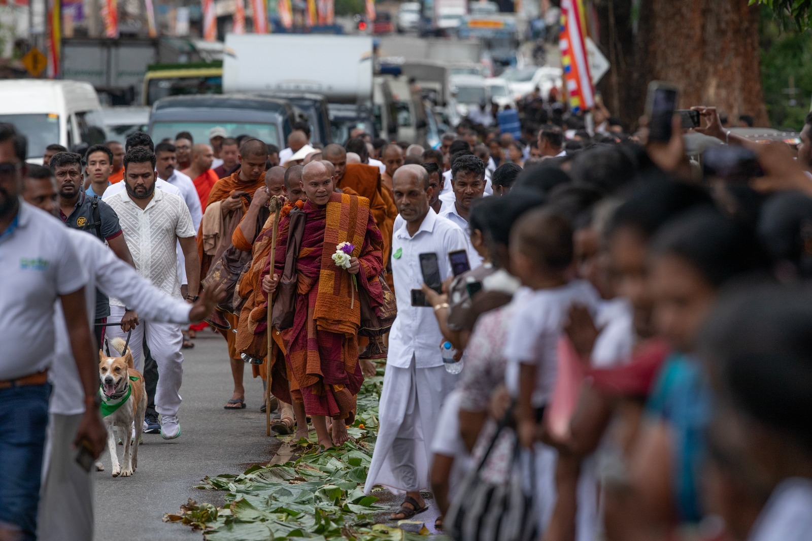 உலக அமைதிக்காக தேரர்கள் நடைப்பயணம் ; பாதையோரங்களில் பக்தர்கள் பெரும்திரள்